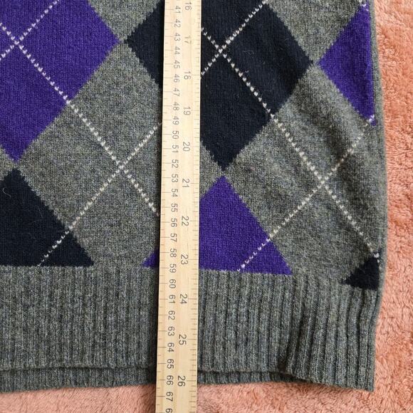 J.Crew Mens Argyle V-Neck Sweater M Lambswool Old Money Preppy Academia Classic - Picture 9 of 9